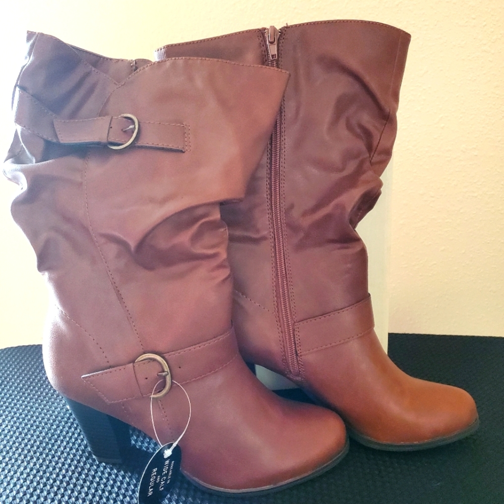 Brown mid calf boots